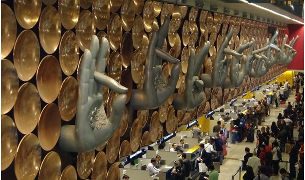 Mudra sculptures displayed in New Delhi International Airport