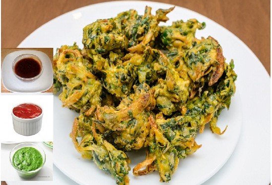 An Evening snack: Spinach pakoda (spinach fritters)