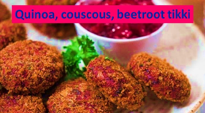 Quinoa couscous beetroot tikki