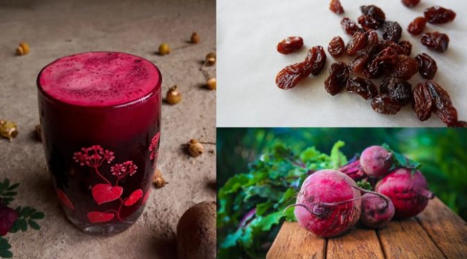 Beetroot raisin juice