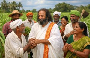 Ravishankar with Indian farmers