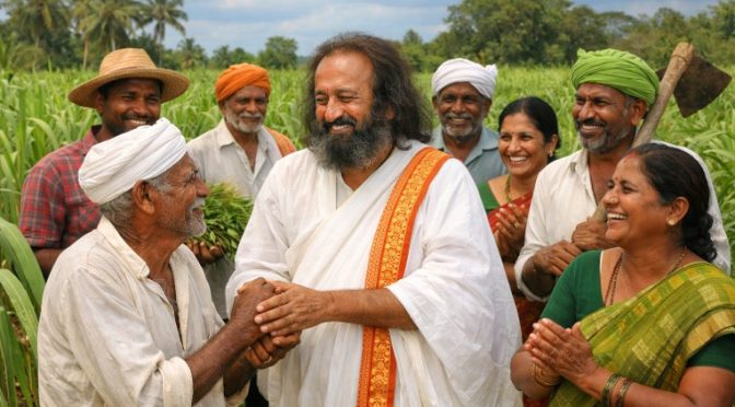 Ravishankar with Indian farmers