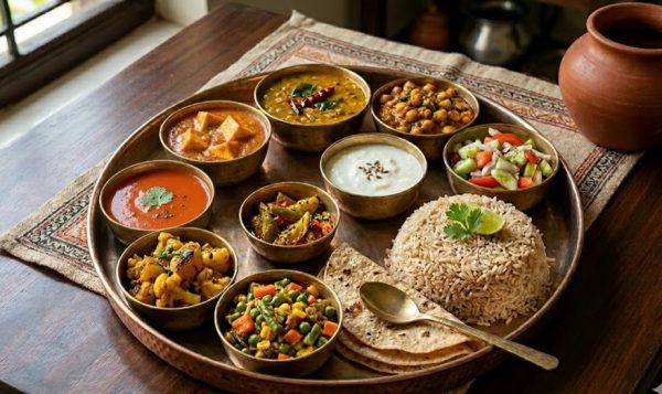 High satiety vegetarian Indian thali